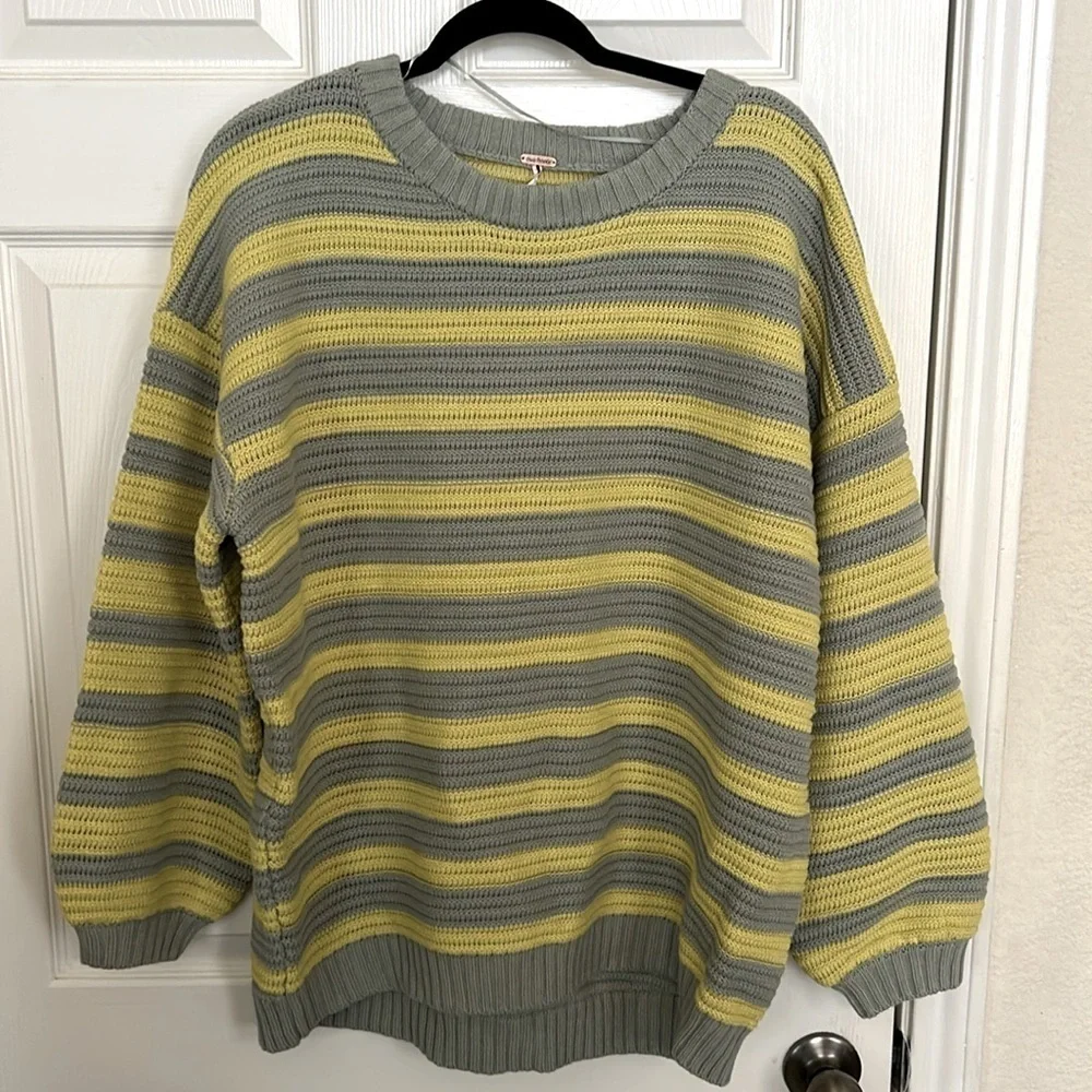 NWOT Free People, Links Pullover, Small in Yellow/Gray